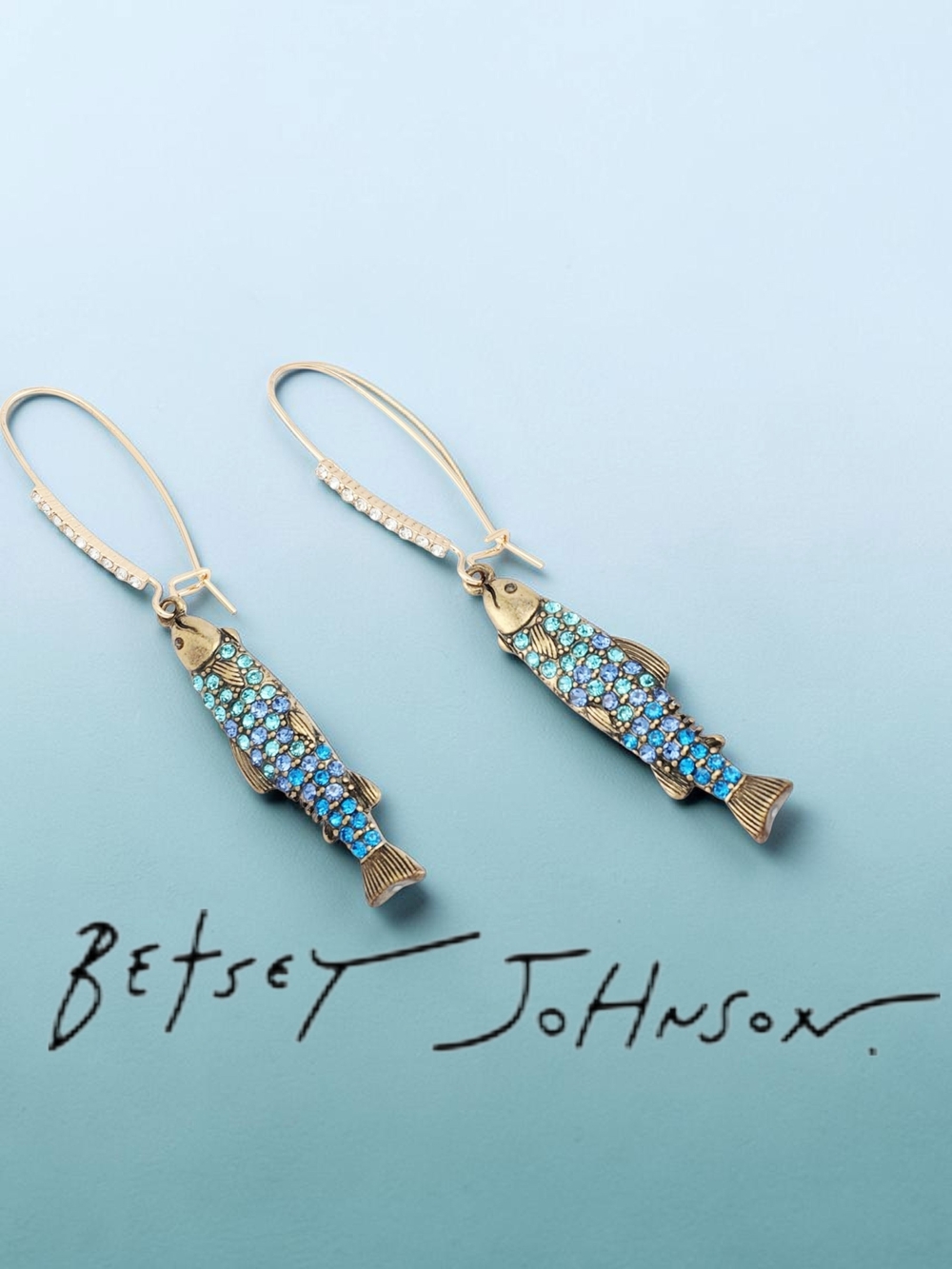 NEW Betsey Johnson Mermaid Jewels Crystal Sardines Fish Earrings 3" Long NWT